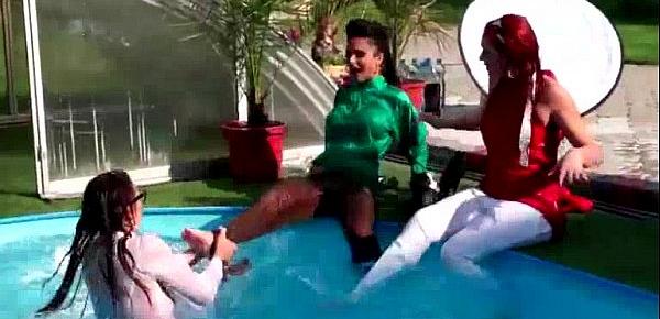  Three Lesbians Cat Fight In Pool